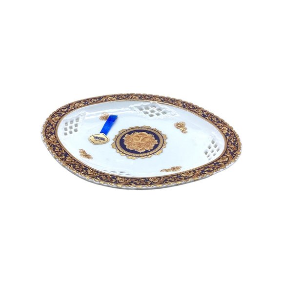 Vintage Limoges BACCHUS Oval Platter 9.25 in Porcelain China God Face Gold Gild - Picture 9 of 16